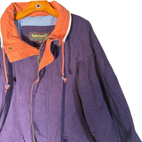 Vintage Timberland Men's Purple Orange Cotton Jacket Utility Parka Outdoors XL - Picture 3 of 10